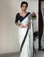Pleasant 1 Minute Ready To Wear White Satin Silk Saree