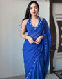 Eye-catching 1 Minute Ready To Wear Blue Georgette Hand Work Saree