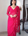 Sumptuous 1 Minute Ready To Wear Rani Pink Georgette Hand Work Saree