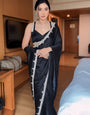 Pretty 1 Minute Ready To Wear Black Satin Silk Hand Work Saree