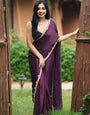 Divine 1 Minute Ready To Wear Wine Satin Silk Hand Work Saree