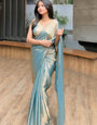 Fancifull Firozi Fancy Silk Saree With Stitched Blouse Piece