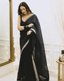 Lively 1 Minute Ready To Wear Black Organza Embroidery Border Work Saree