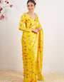 Attractive 1 Minute Ready To Wear Yellow Satin Silk Saree