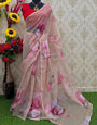 Beautiful 1 Minute Ready To Wear Beige Organza Saree
