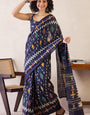 Chatoyant Navy Blue 1 Minute Ready To Wear Mul Cotton Digital Printed Saree With Pocket