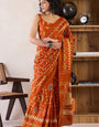 Delightful Orange 1 Minute Ready To Wear Mul Cotton Digital Printed Saree With Pocket