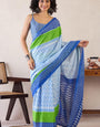 Outstanding Blue And Parrot 1 Minute Ready To Wear Mul Cotton Digital Printed Saree With Pocket