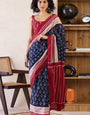 Blissful Blue 1 Minute Ready To Wear Mul Cotton Digital Printed Saree With Pocket