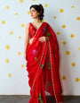 Intricate 1 Minute Ready To Wear Red Organza Saree