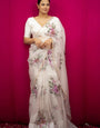 Magnific 1 Minute Ready To Wear White Organza Saree