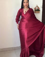 Panoply 1 Minute Ready To Wear Dark Pink Satin Silk Saree