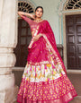 Magenta Pink & White Tussar Silk Lehenga Set With Perfect Floral And Patola Print With Dupatta