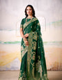 Hypnotic Green Satin Tissue Silk Zari Weaving Saree With Blouse Piece