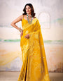 Ideal Yellow Satin Tissue Silk Zari Weaving Saree With Blouse Piece
