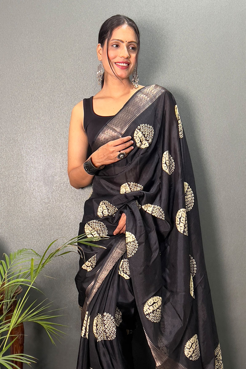 Opulent Black 1 Minute Ready To Wear Soft Dola Cotton Saree