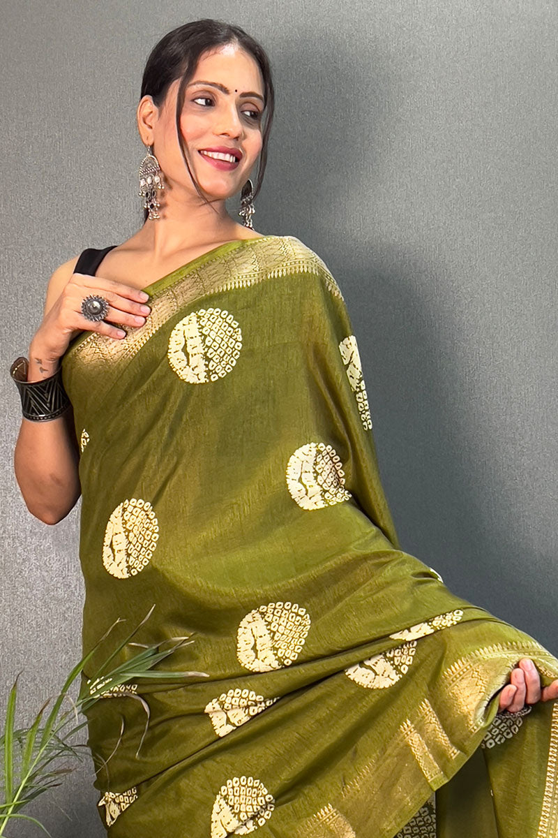 Glittering Mehndi 1 Minute Ready To Wear Soft Dola Cotton Saree
