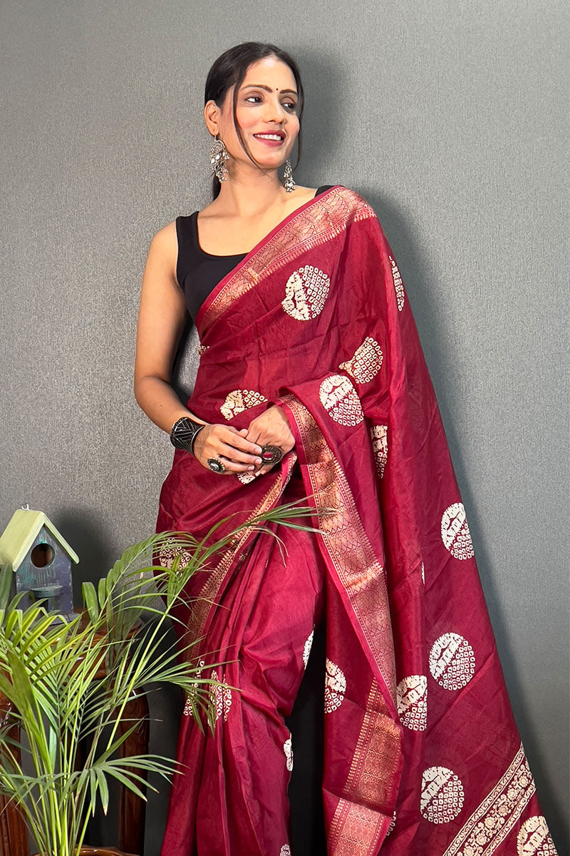 Lissome Maroon 1 Minute Ready To Wear Soft Dola Cotton Saree