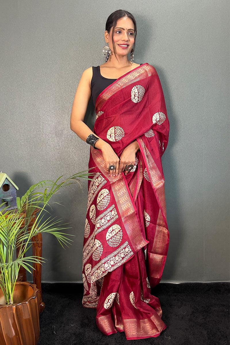 Lissome Maroon 1 Minute Ready To Wear Soft Dola Cotton Saree