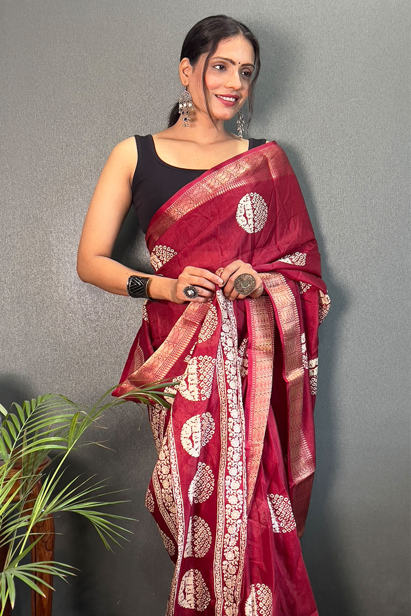 Lissome Maroon 1 Minute Ready To Wear Soft Dola Cotton Saree