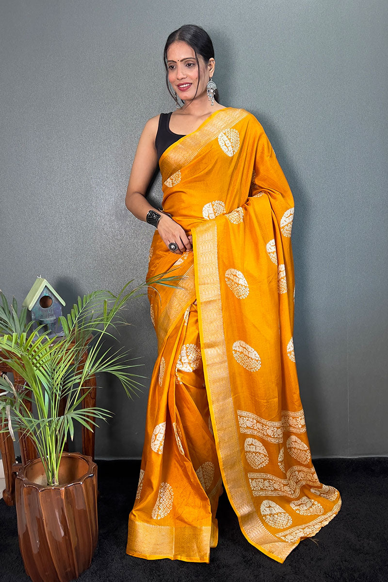 Imbrication Yellow 1 Minute Ready To Wear Soft Dola Cotton Saree
