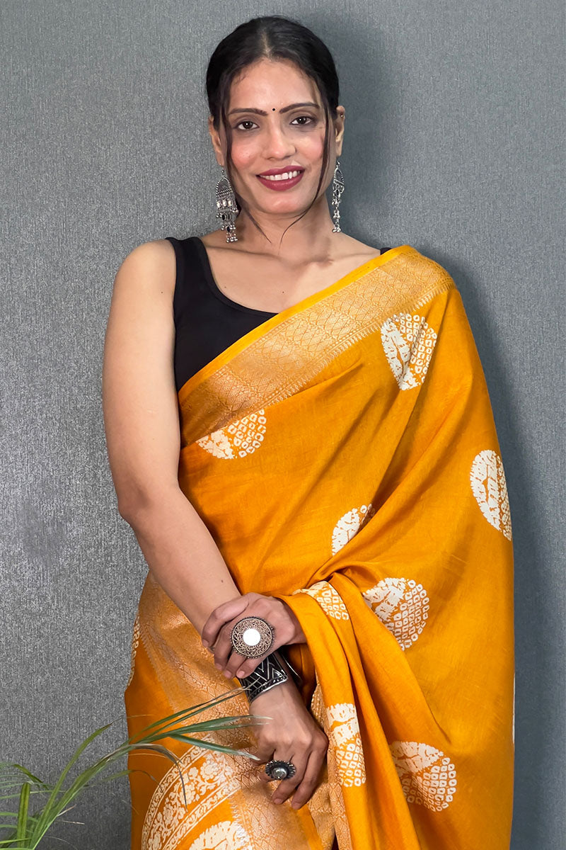 Imbrication Yellow 1 Minute Ready To Wear Soft Dola Cotton Saree