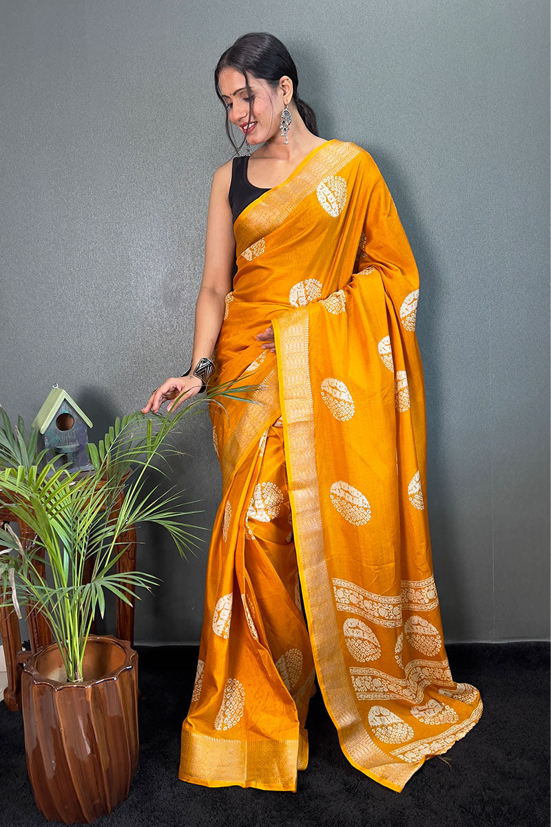 Imbrication Yellow 1 Minute Ready To Wear Soft Dola Cotton Saree