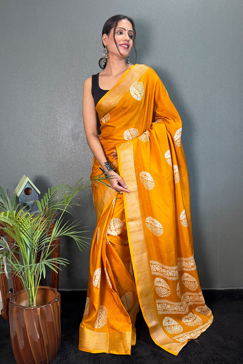 Imbrication Yellow 1 Minute Ready To Wear Soft Dola Cotton Saree