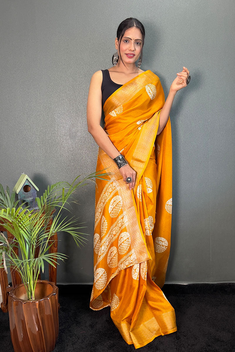 Imbrication Yellow 1 Minute Ready To Wear Soft Dola Cotton Saree
