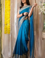 Dalliance 1 Minute Ready To Wear Firozi Chiffon Saree