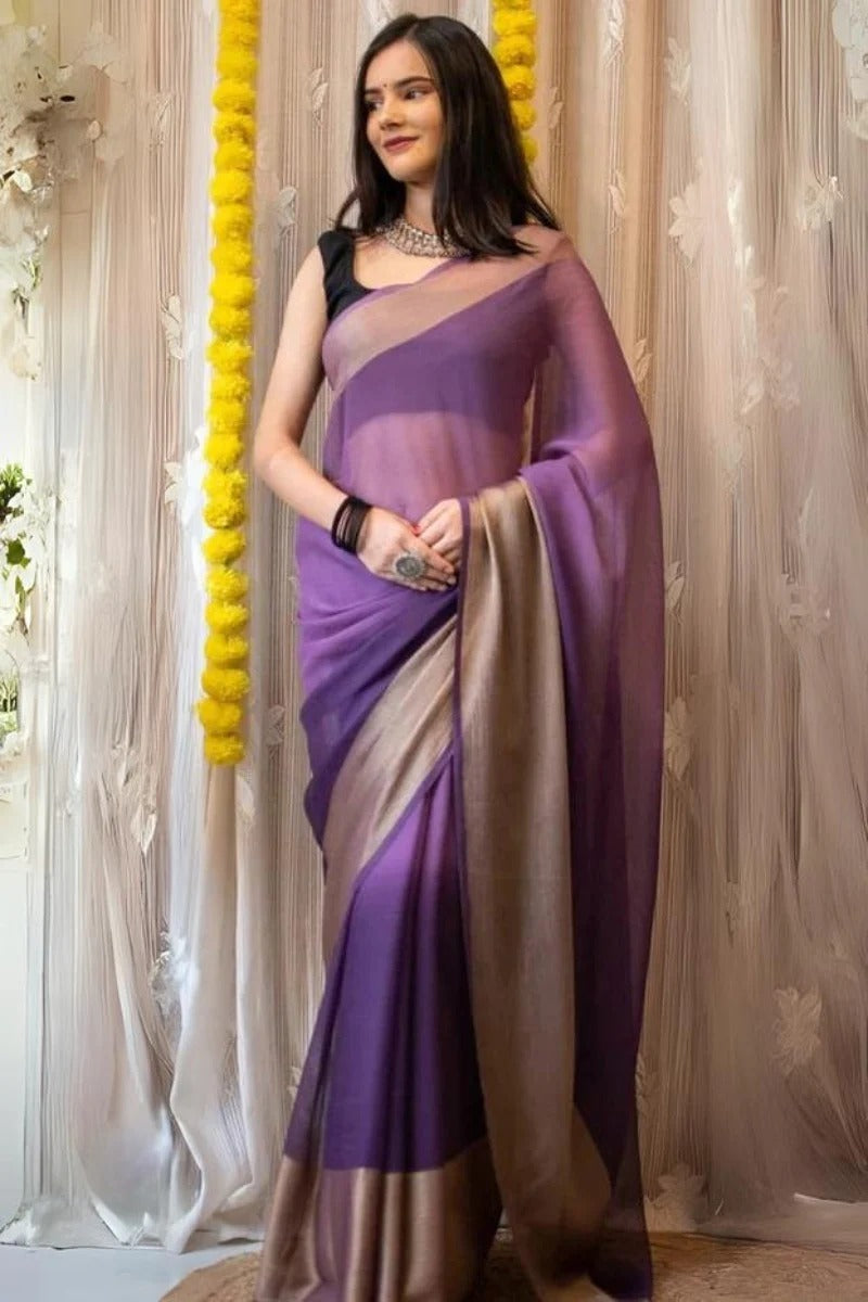 Dalliance 1 Minute Ready To Wear Lavender Chiffon Saree