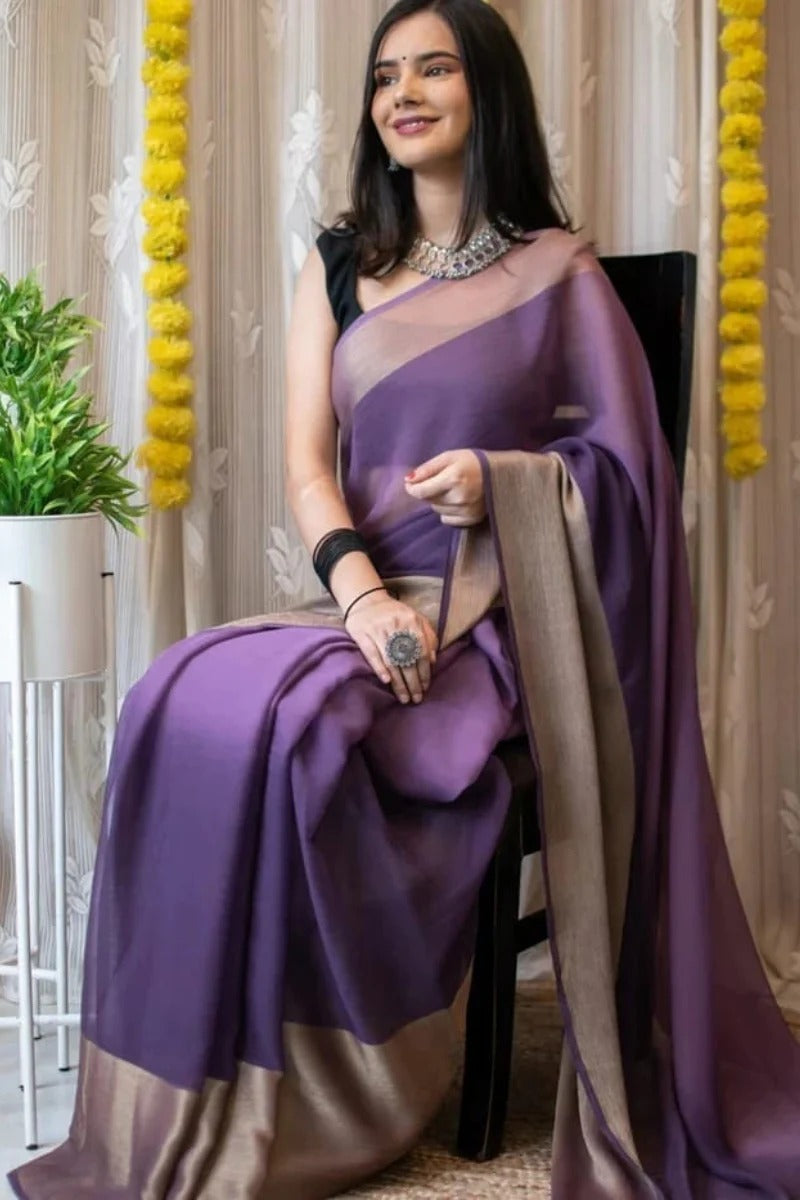 Dalliance 1 Minute Ready To Wear Lavender Chiffon Saree