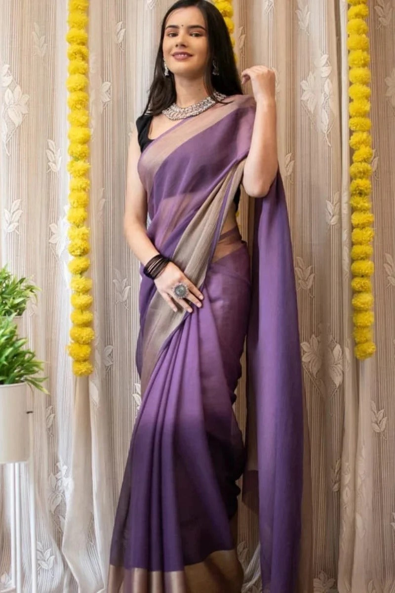 Dalliance 1 Minute Ready To Wear Lavender Chiffon Saree