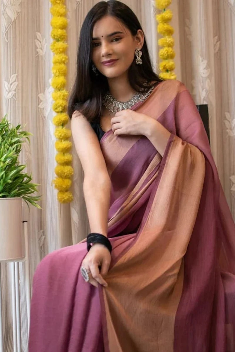 Easy On The Eyes 1 Minute Ready To Wear Peach Chiffon Saree