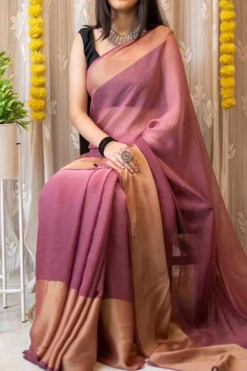 Easy On The Eyes 1 Minute Ready To Wear Peach Chiffon Saree