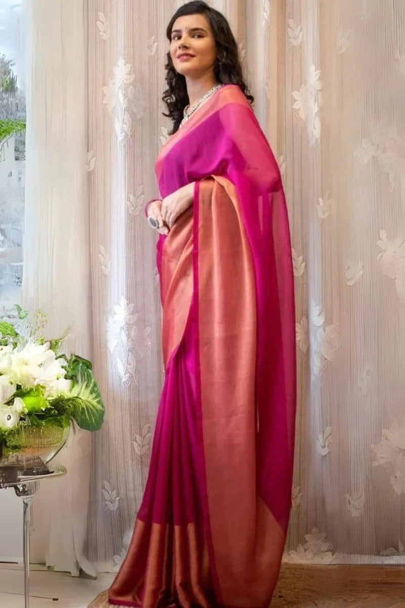 Capricious 1 Minute Ready To Wear Pink Chiffon Saree