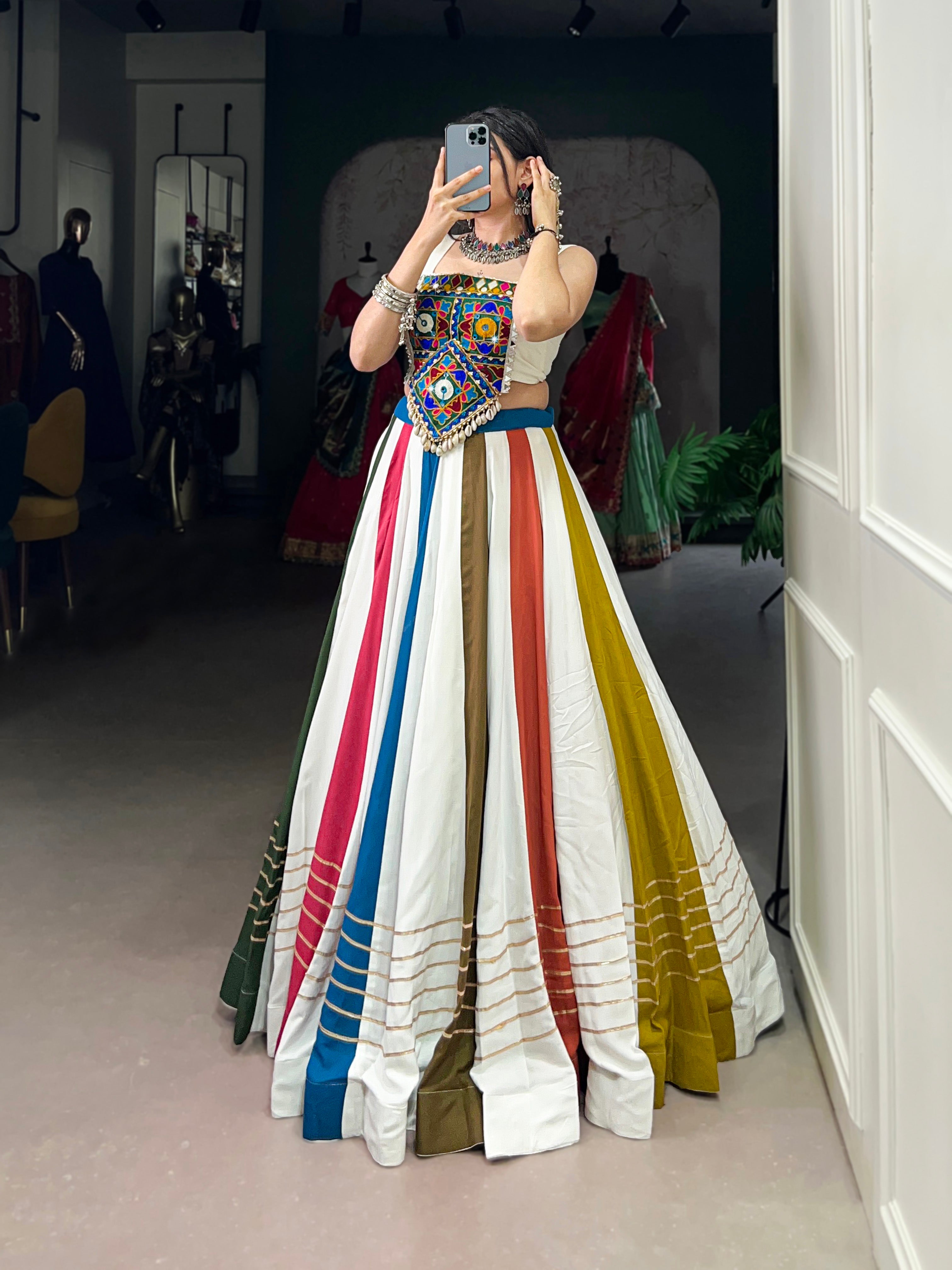 Traditional Multicolor Panelled Lehenga with Gamthi Embroidered Blouse