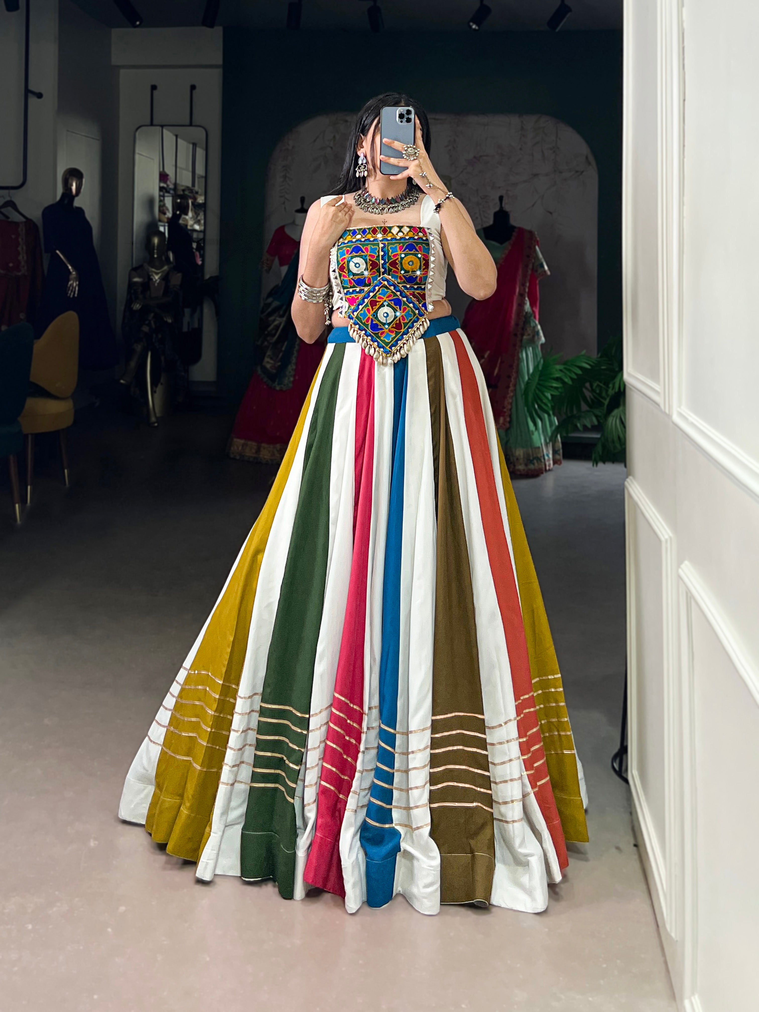 Traditional Multicolor Panelled Lehenga with Gamthi Embroidered Blouse