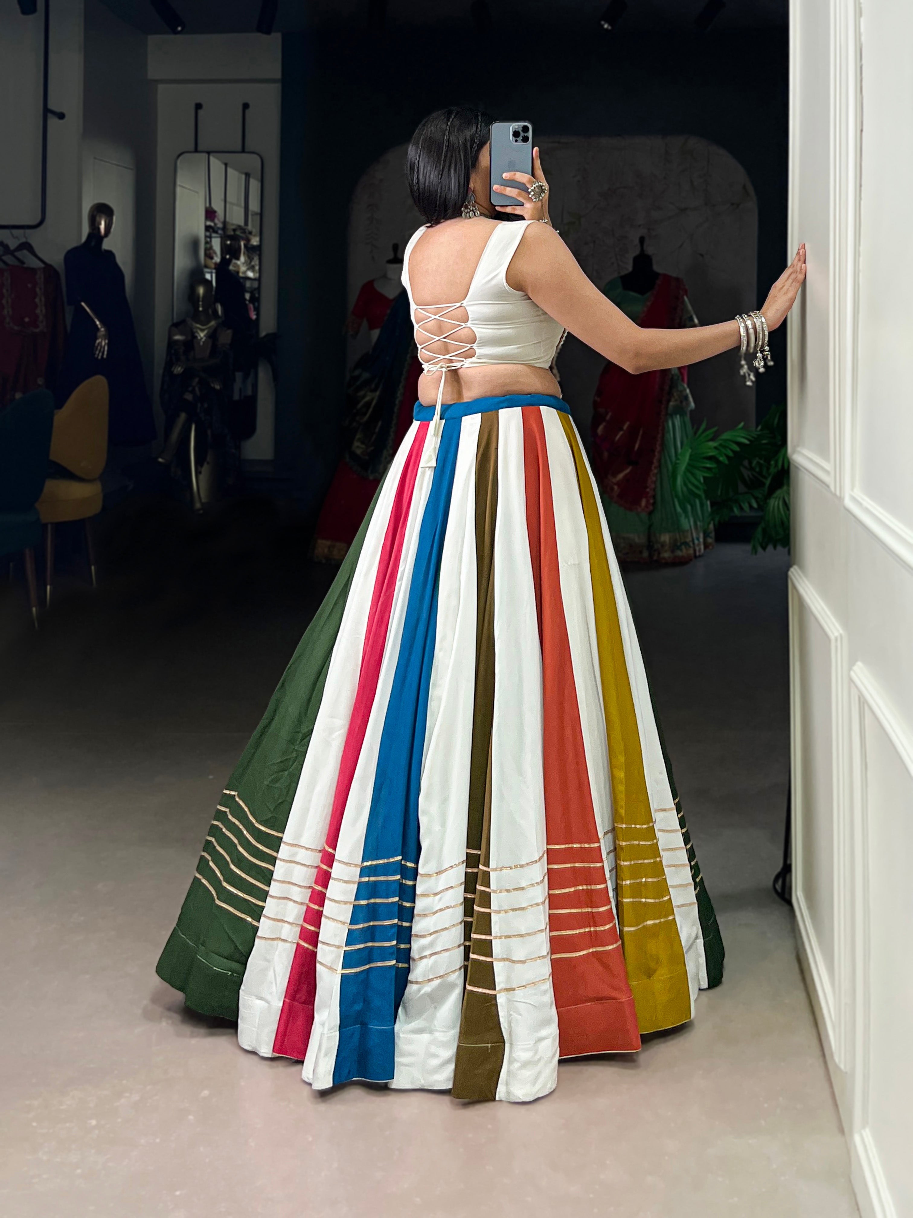 Traditional Multicolor Panelled Lehenga with Gamthi Embroidered Blouse
