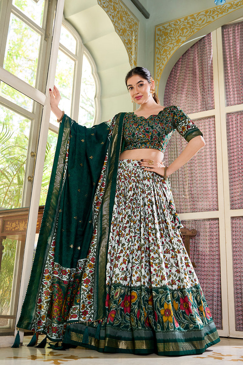 Green Multicolor Floral Embroidered Tussar silk Lehenga Choli with Dupatta