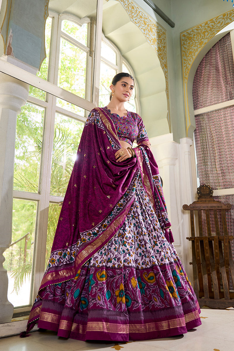 Purple & Multicolor Floral Embroidered Tussar silk Lehenga Choli with Dupatta