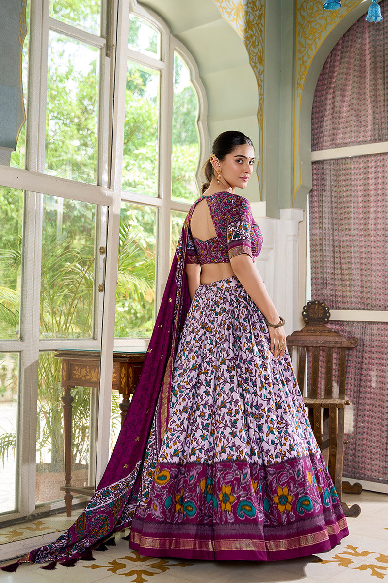 Purple & Multicolor Floral Embroidered Tussar silk Lehenga Choli with Dupatta