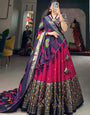 Magenta Pink Tussar Silk Kalamkari Print Lehenga Choli With Dupatta And Foil Work Border