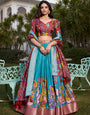 Firozi Tussar Silk Lehenga Choli With Dupatta
