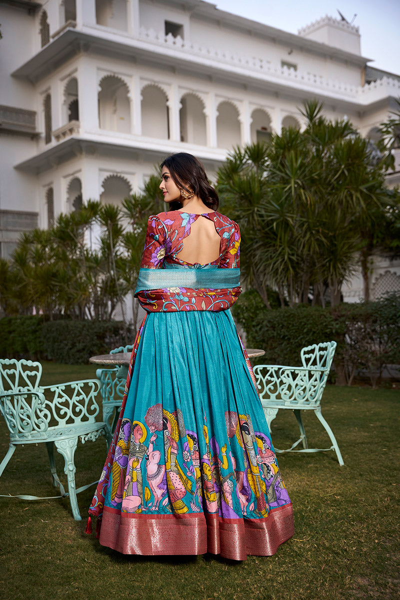Firozi Tussar Silk Lehenga Choli With Dupatta