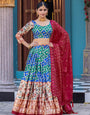 Exquisite Blue Tussar Silk Floral & Patola Print Lehenga Choli Set