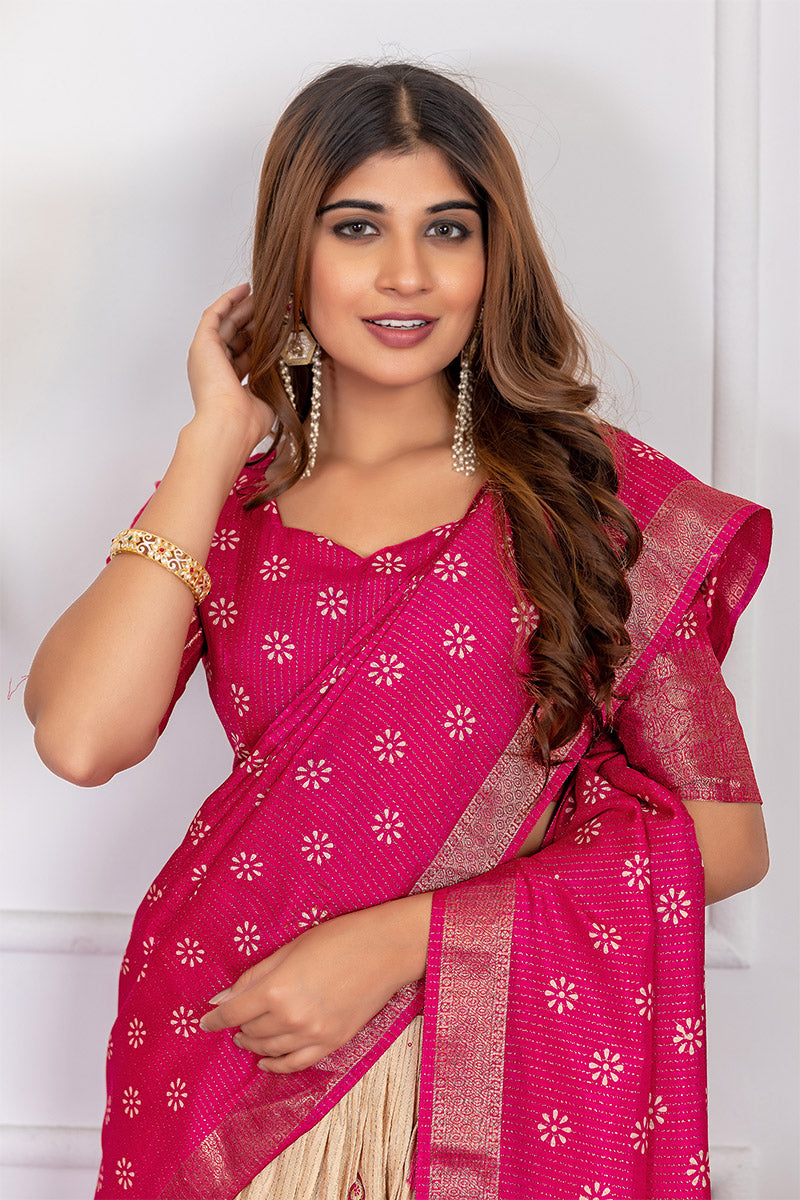 Incomparable Beige & Pink Tusser Silk Lehenga Choli with Dupatta