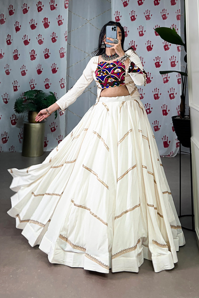 Elegant White Lehenga with Multicolor Embroidered Blouse