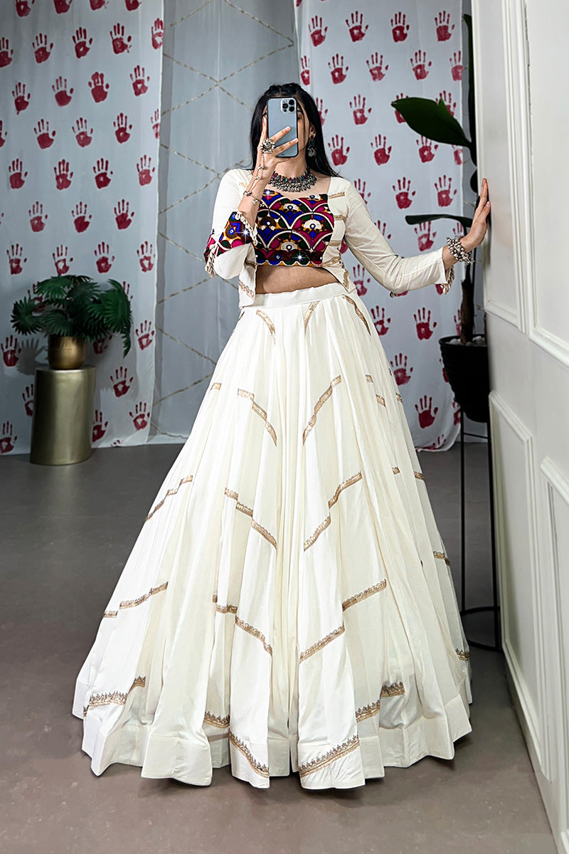 Elegant White Lehenga with Multicolor Embroidered Blouse