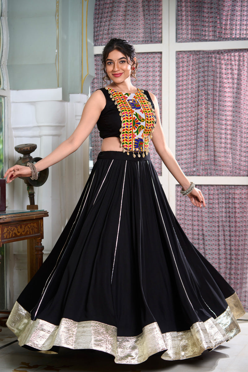 Classic Black Lehenga Choli with Vibrant Gamthi Embroidery